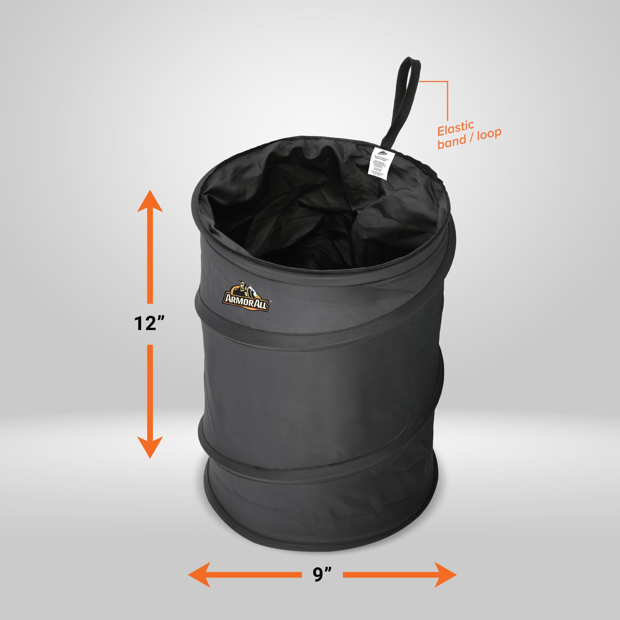 Armor All Trash Can loop hangs from headrest for easy access during drives.