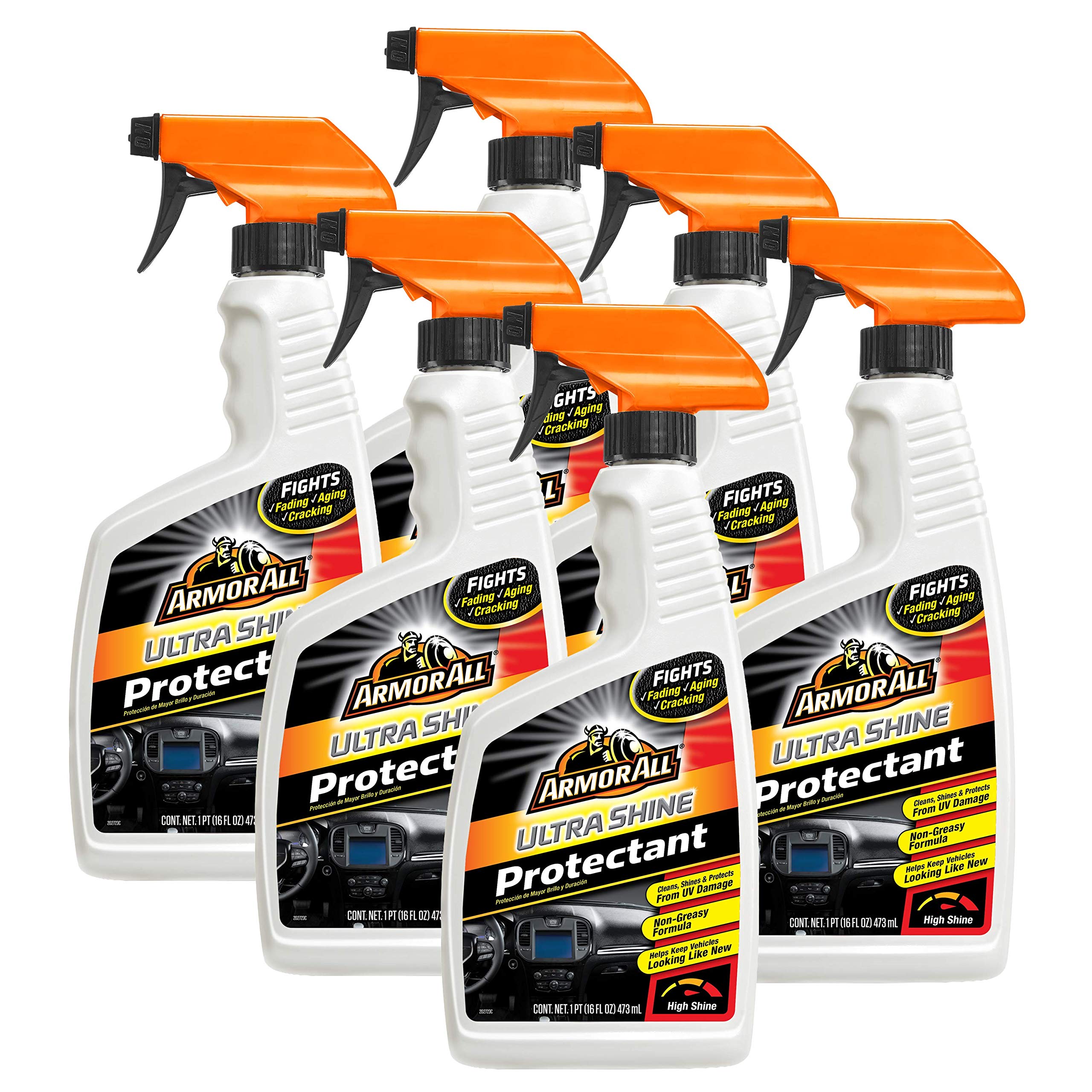 Armor All Ultra Shine interior cleaner bottle pour for quick, streak-free shine.