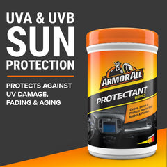 Armor All interior wipes demonstrate UV protection against sun fade on dashboard