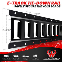 ARMORLOGISTICS e-track rail heavy-duty steel construction resists weather.