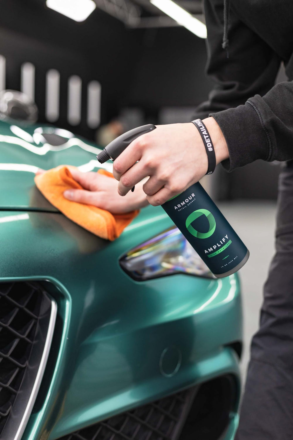 Armour Detail Supply Amplify glass-trim-shine results in crystal-clear surfaces and lasting gloss.