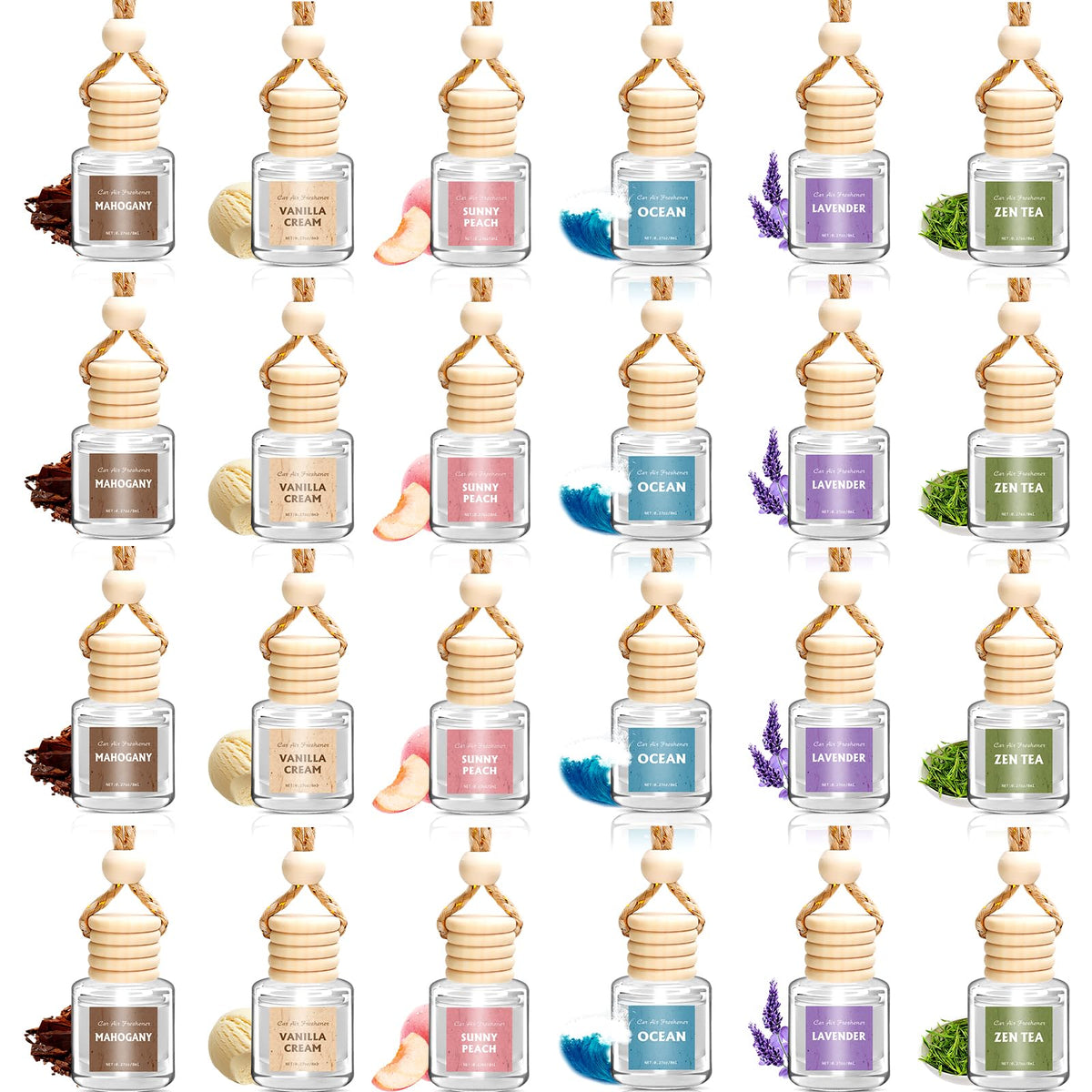 AROIC 24-pack car air fresheners with packaging display for easy selection in the car interior.