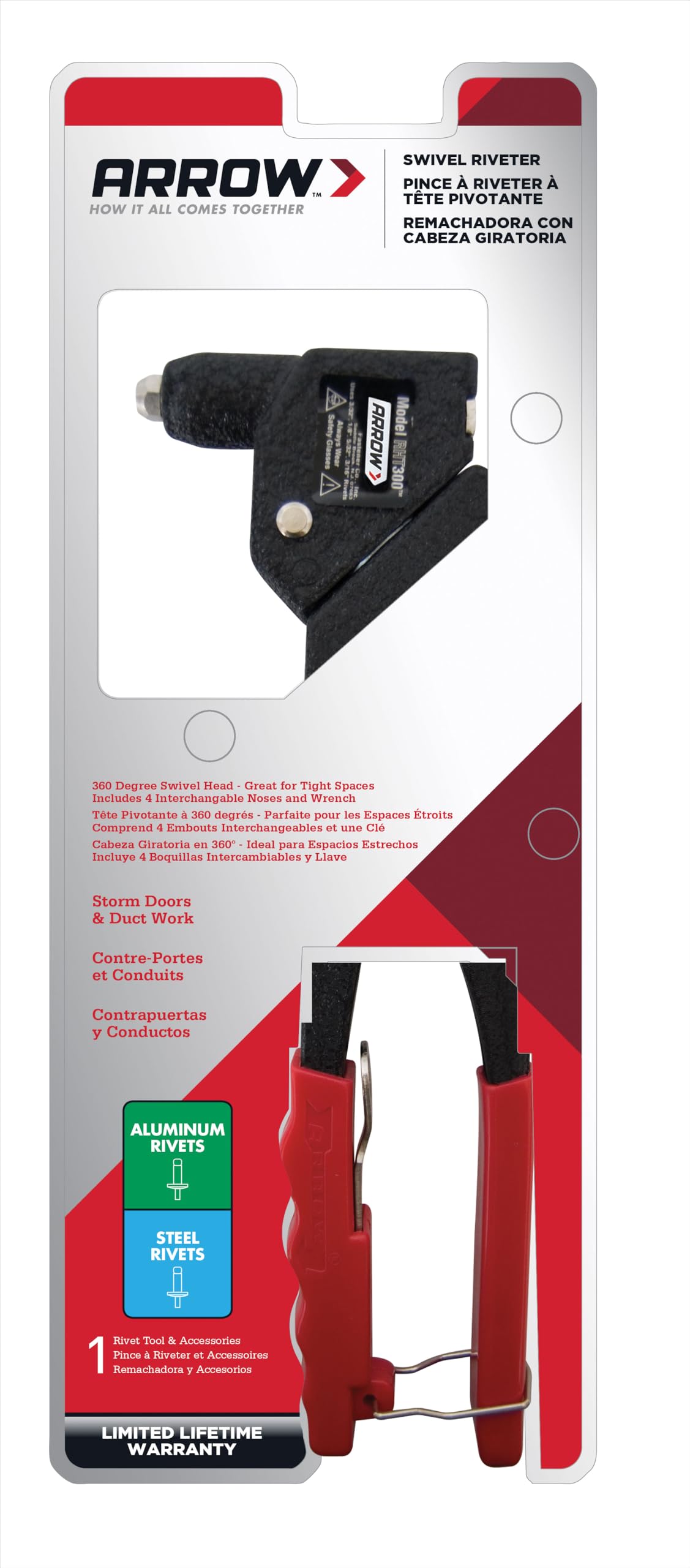 Arrow RHT300 compatibility with aluminum and steel rivets.