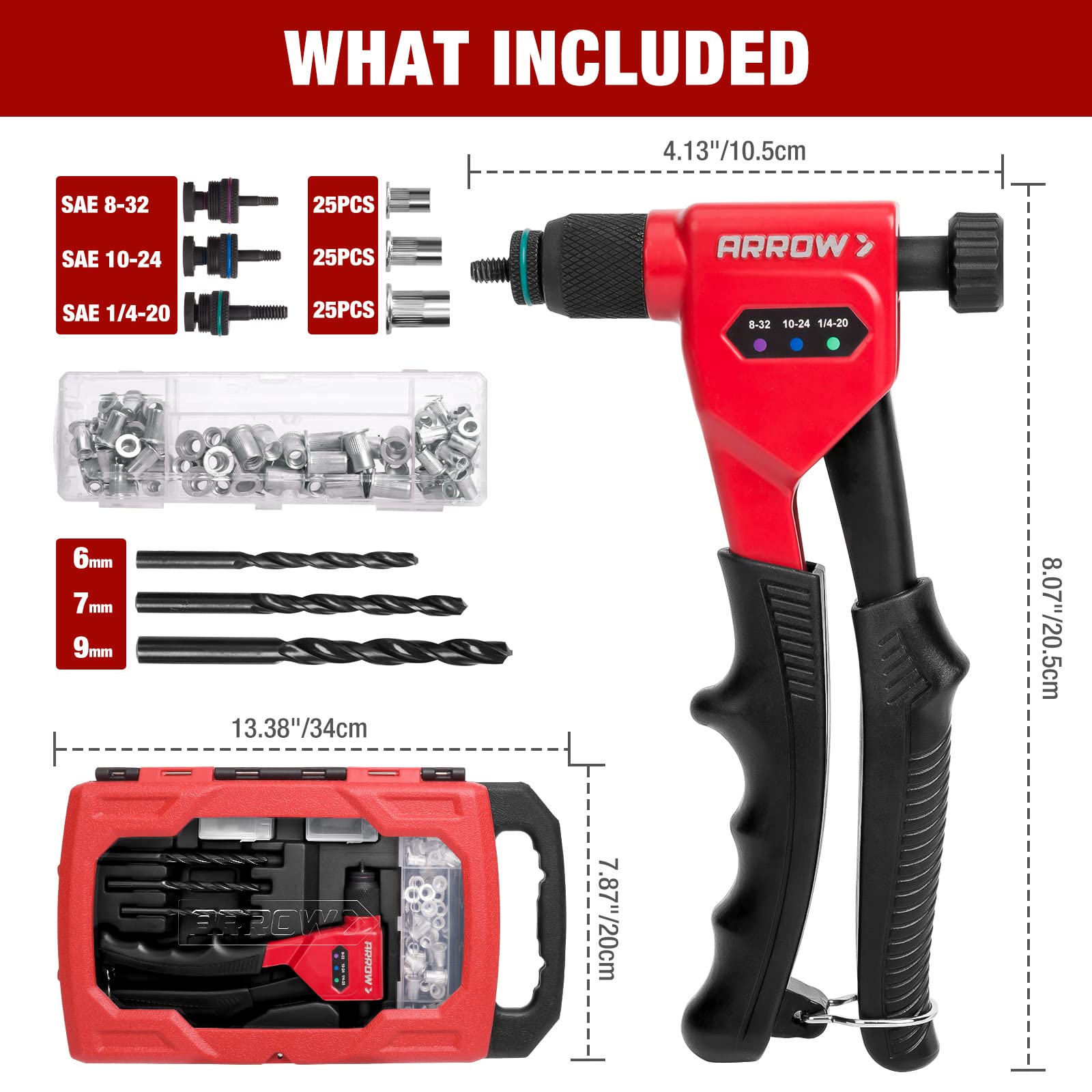Arrow Rivnut Tool drill bits ensure precise riveting prep.