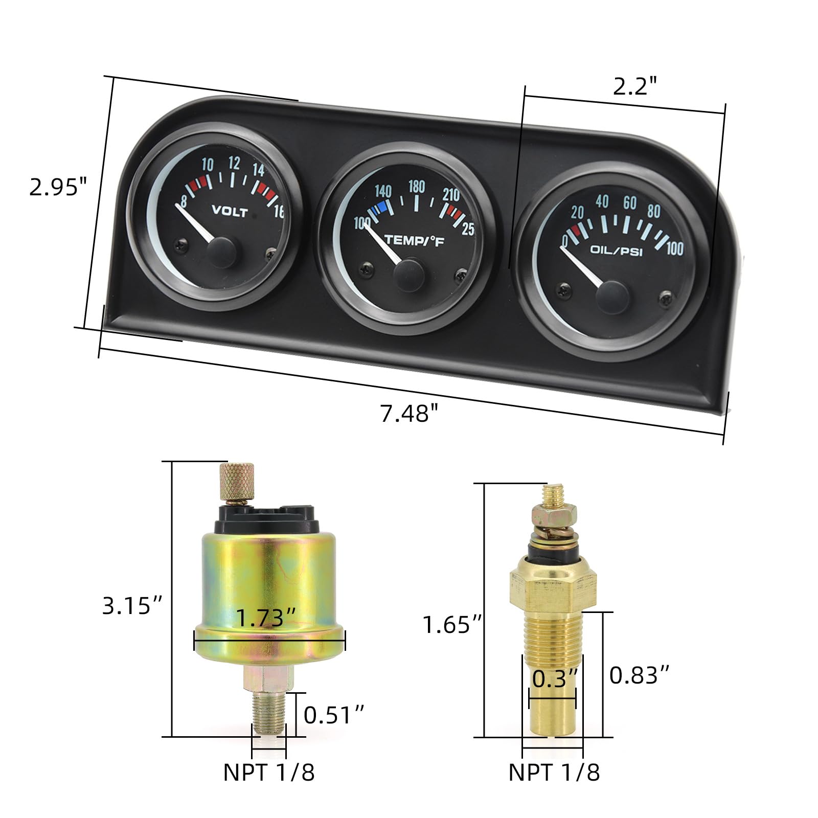 ARTILAURA 52mm triple gauge water temperature indicator on dashboard