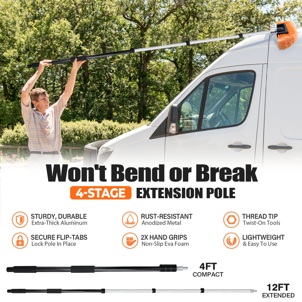 ARTIPOLY 4-12ft extension pole with quick-release levers ensures adjustable length.
