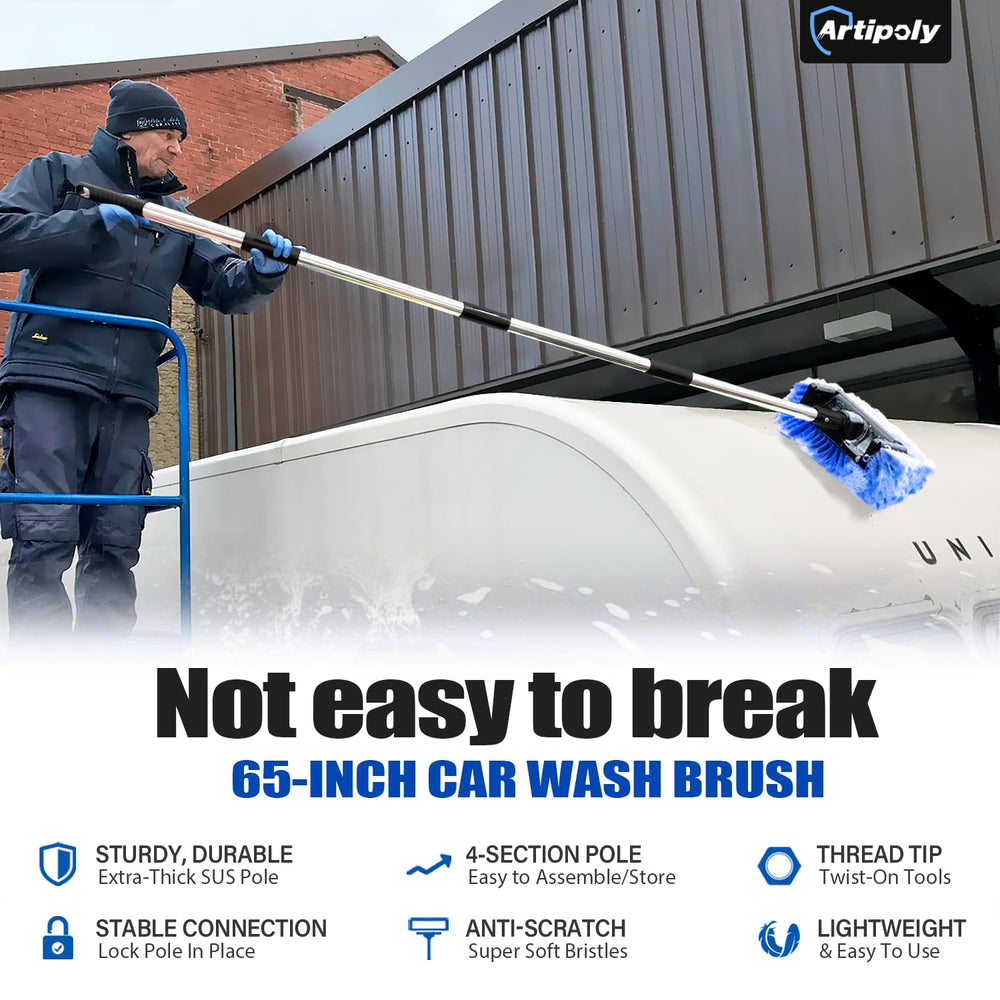 ARTIPOLY long-handle tire brush tackles wheels and rims with ease
