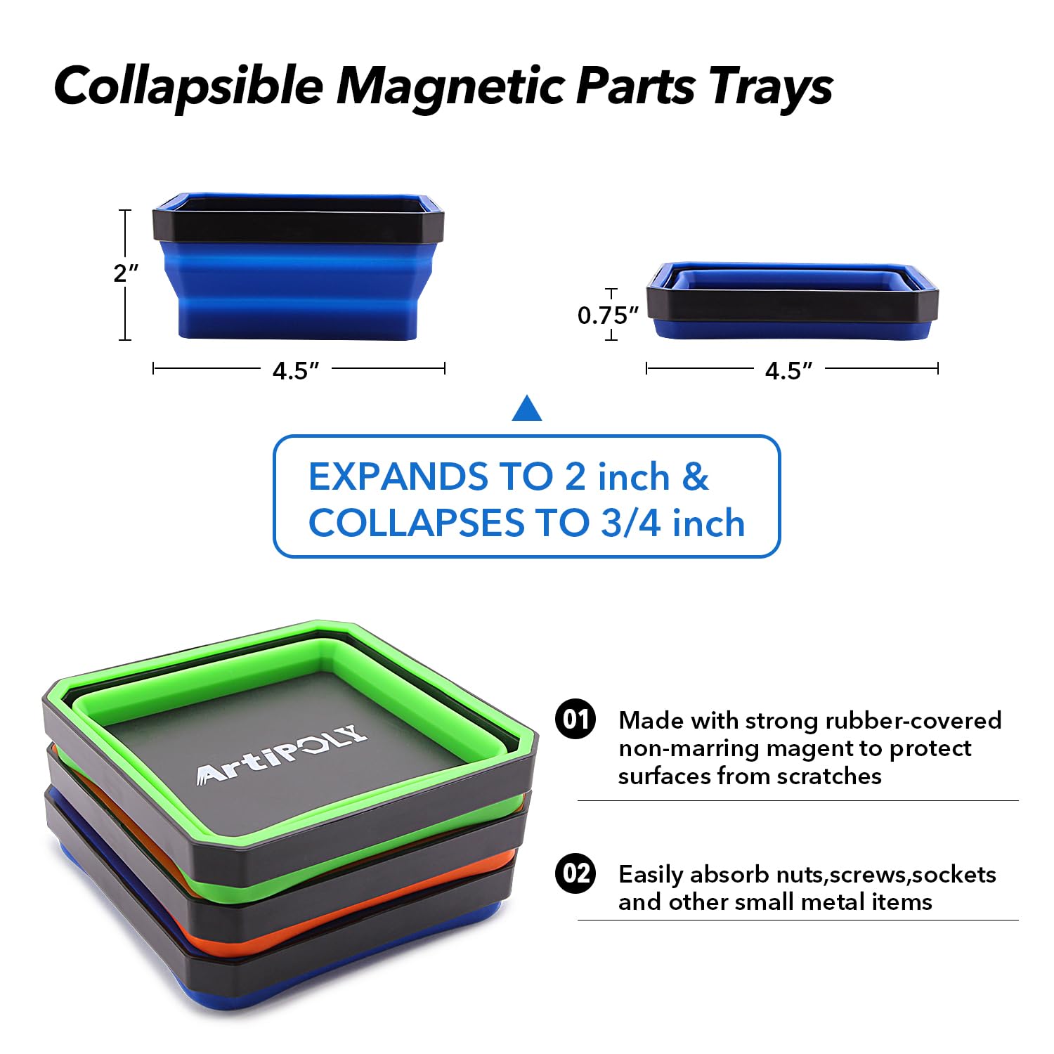 ARTIPOLY tri-color trays securely hold fasteners without slipping during projects.