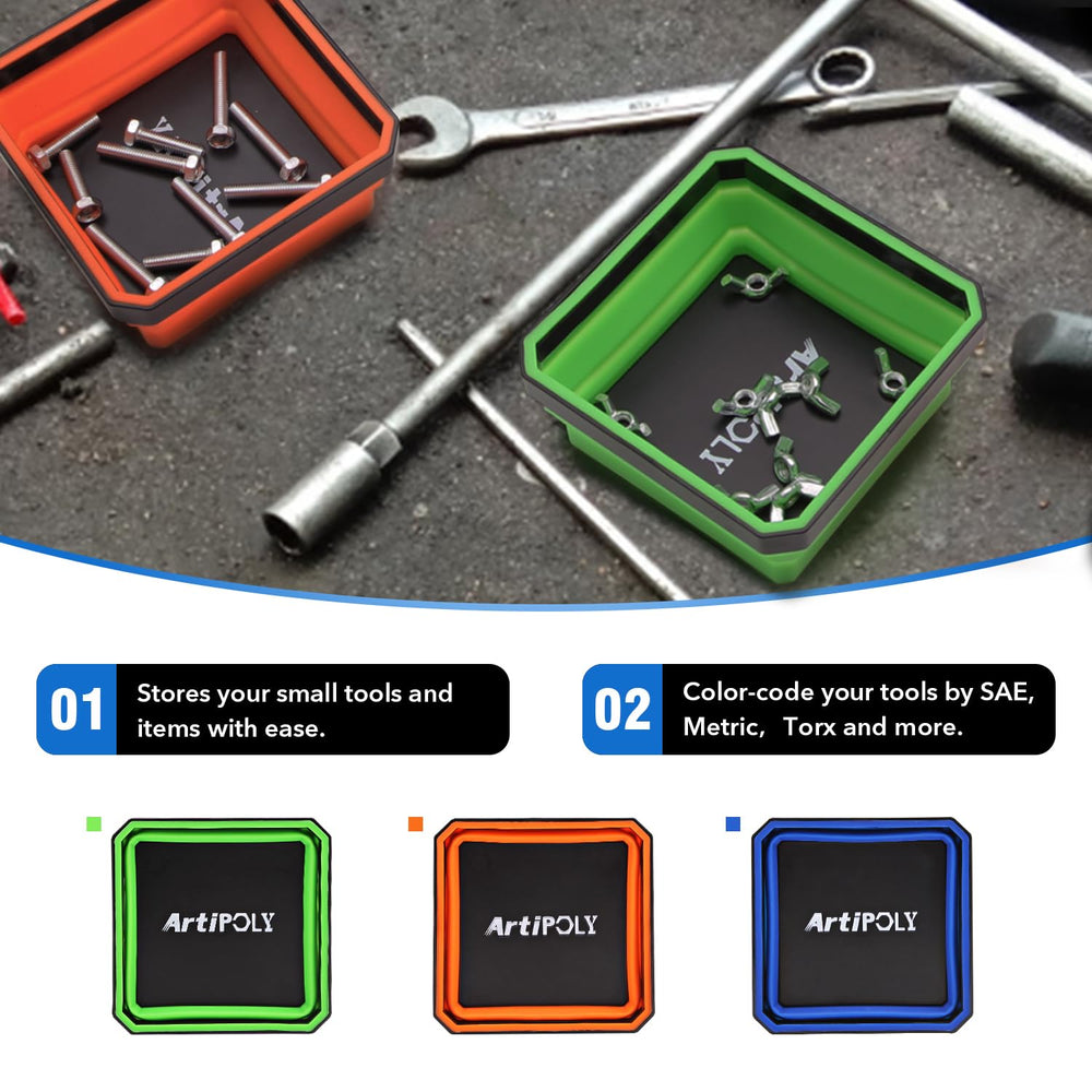 ARTIPOLY tray attached to toolbox for stable fastener storage while you work.
