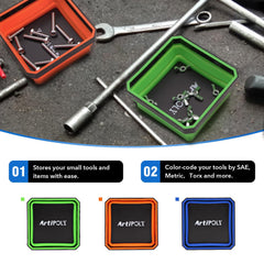 ARTIPOLY tray attached to toolbox for stable fastener storage while you work.