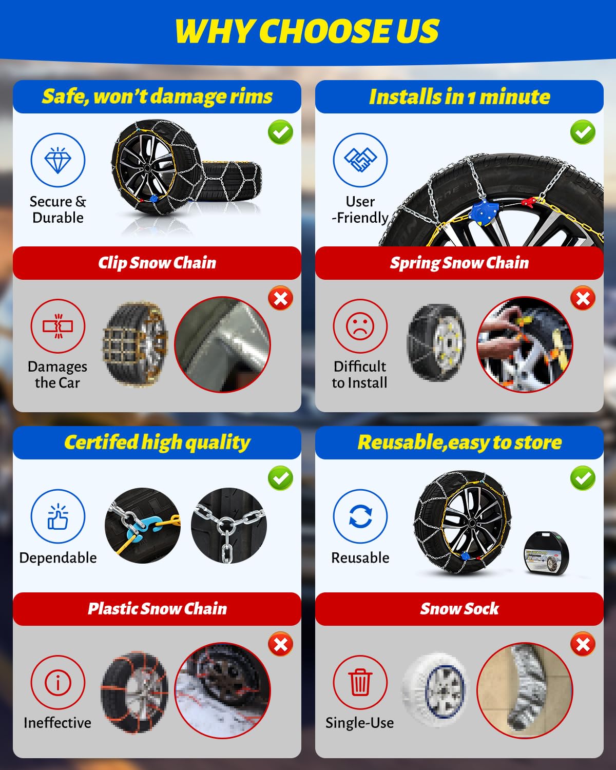 Artizles HKN170 universal-fit design shown on different tire sizes for flexibility.