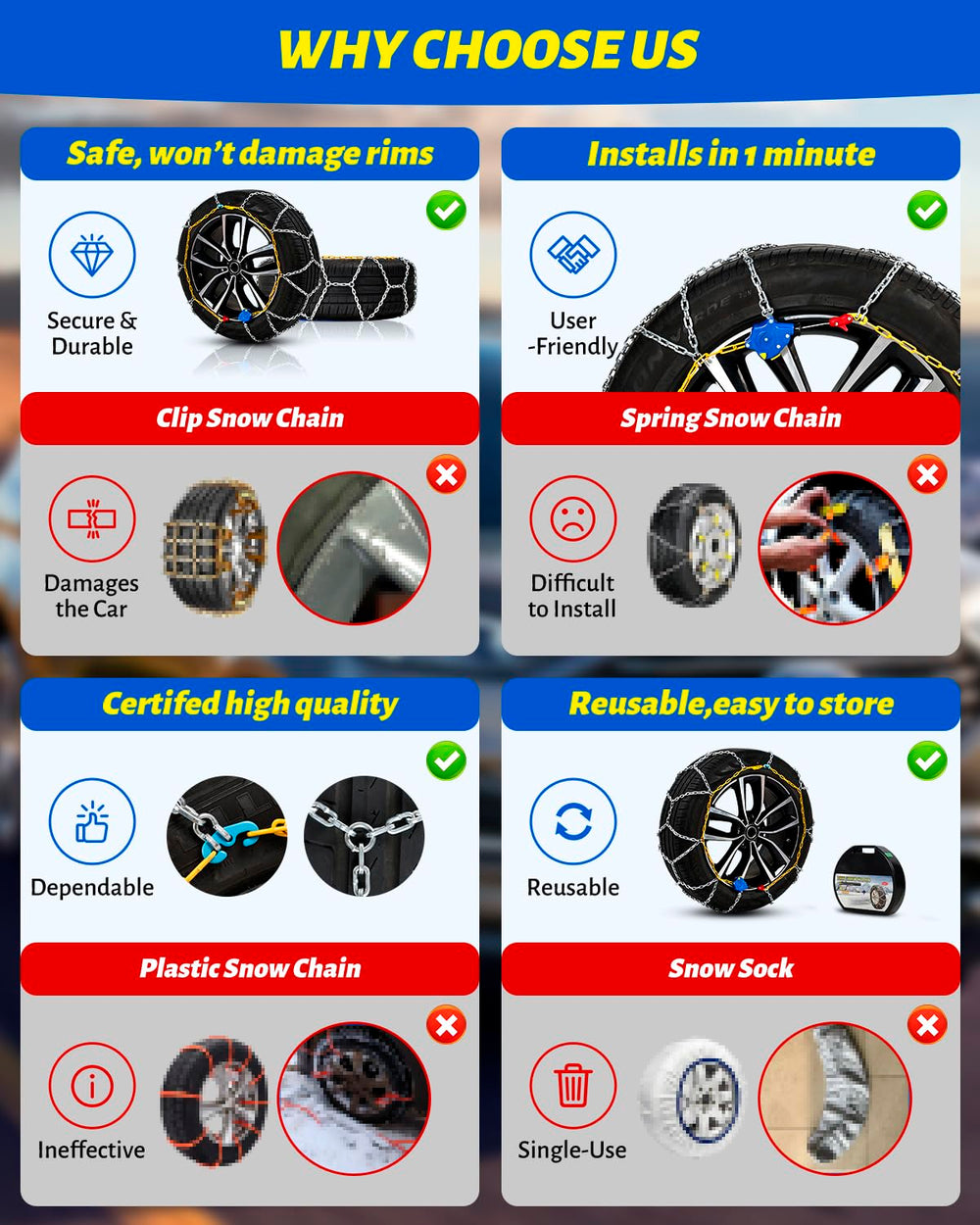 Artizles HKN170 universal-fit design shown on different tire sizes for flexibility.