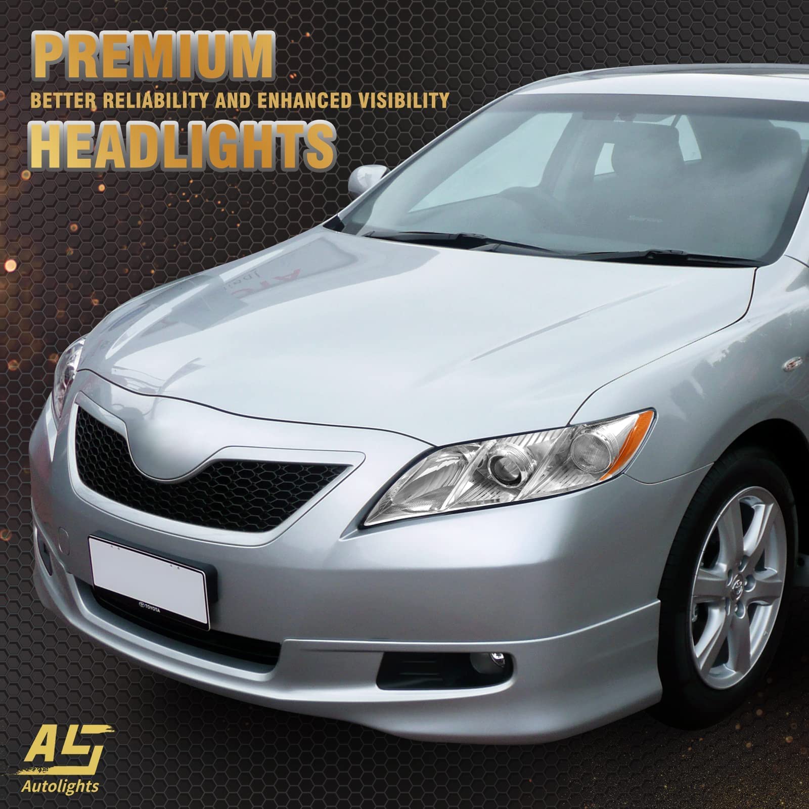 AS Camry headlight right chrome housing with clear lens improves nighttime visibility