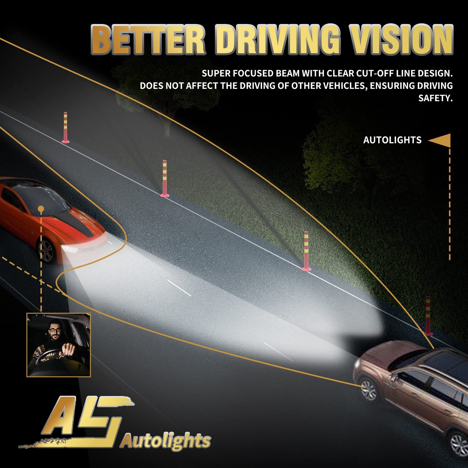 AS headlight with BMC reflector for brighter, clearer beam.
