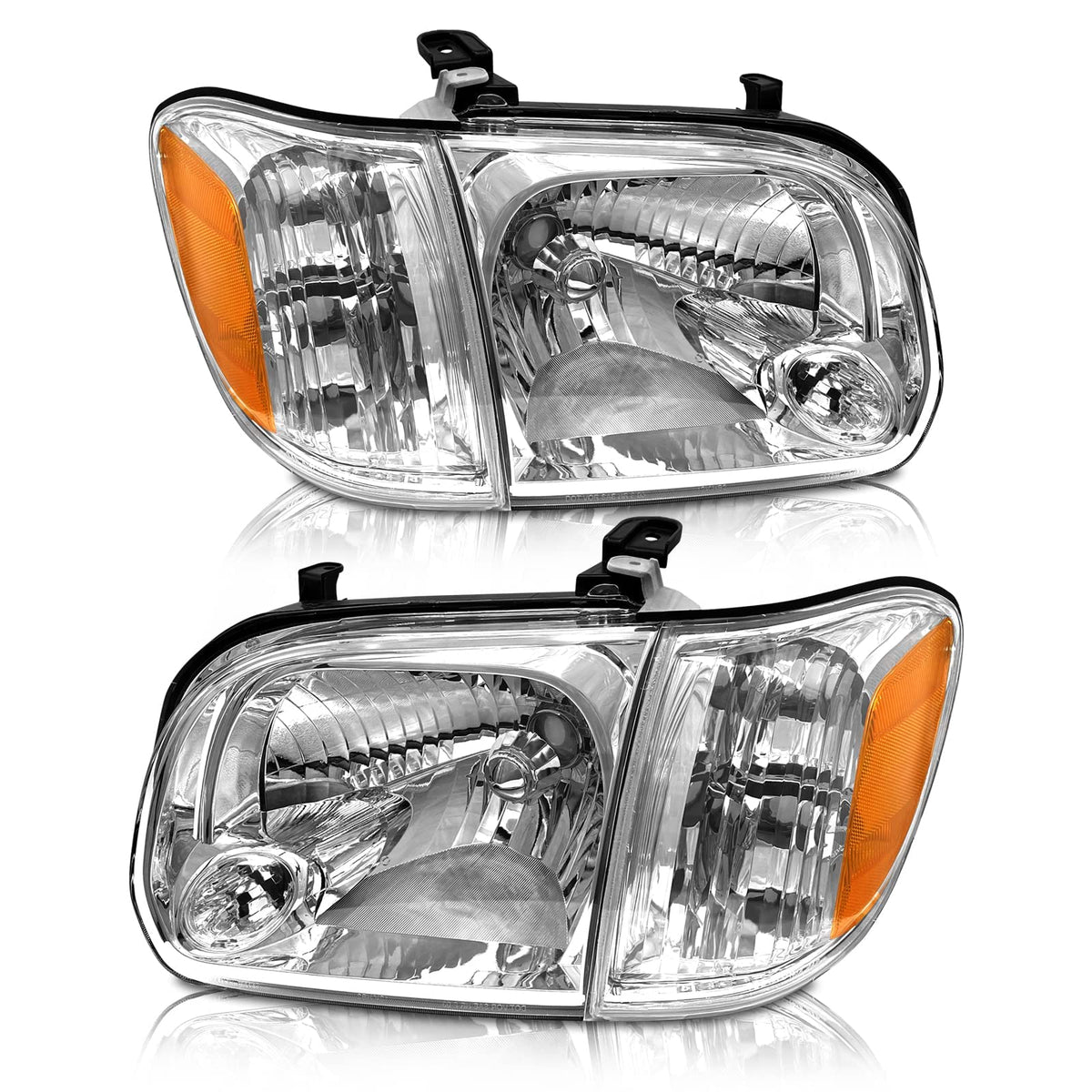 AS headlight assembly for Toyota Tundra double cab, chrome housing, driver-side view.