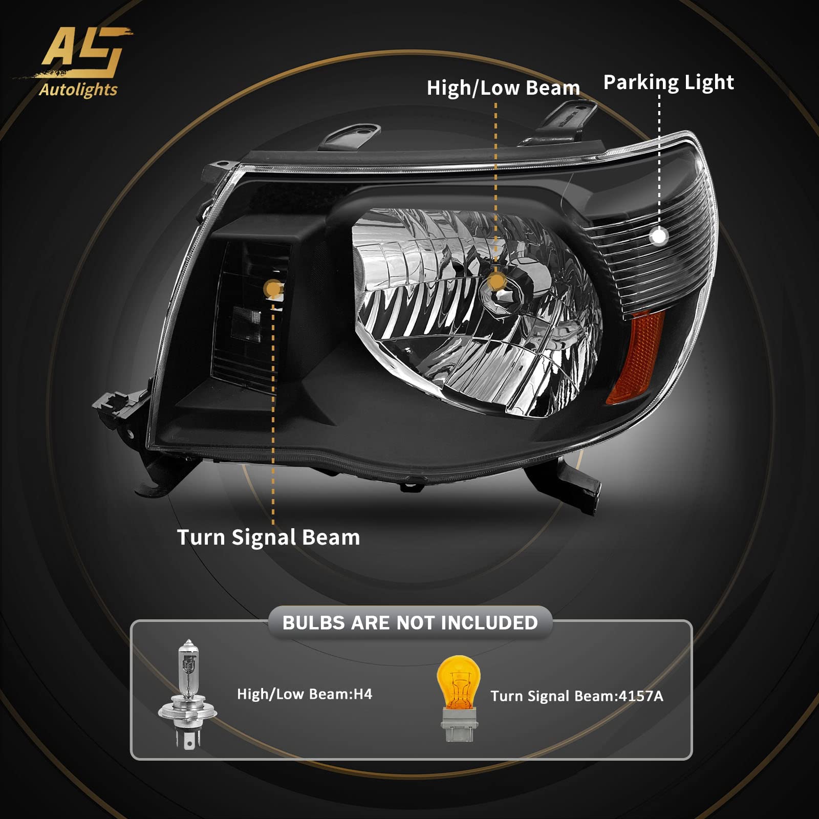 AS headlight close-up lens section emphasizes clear lens and precise fit.
