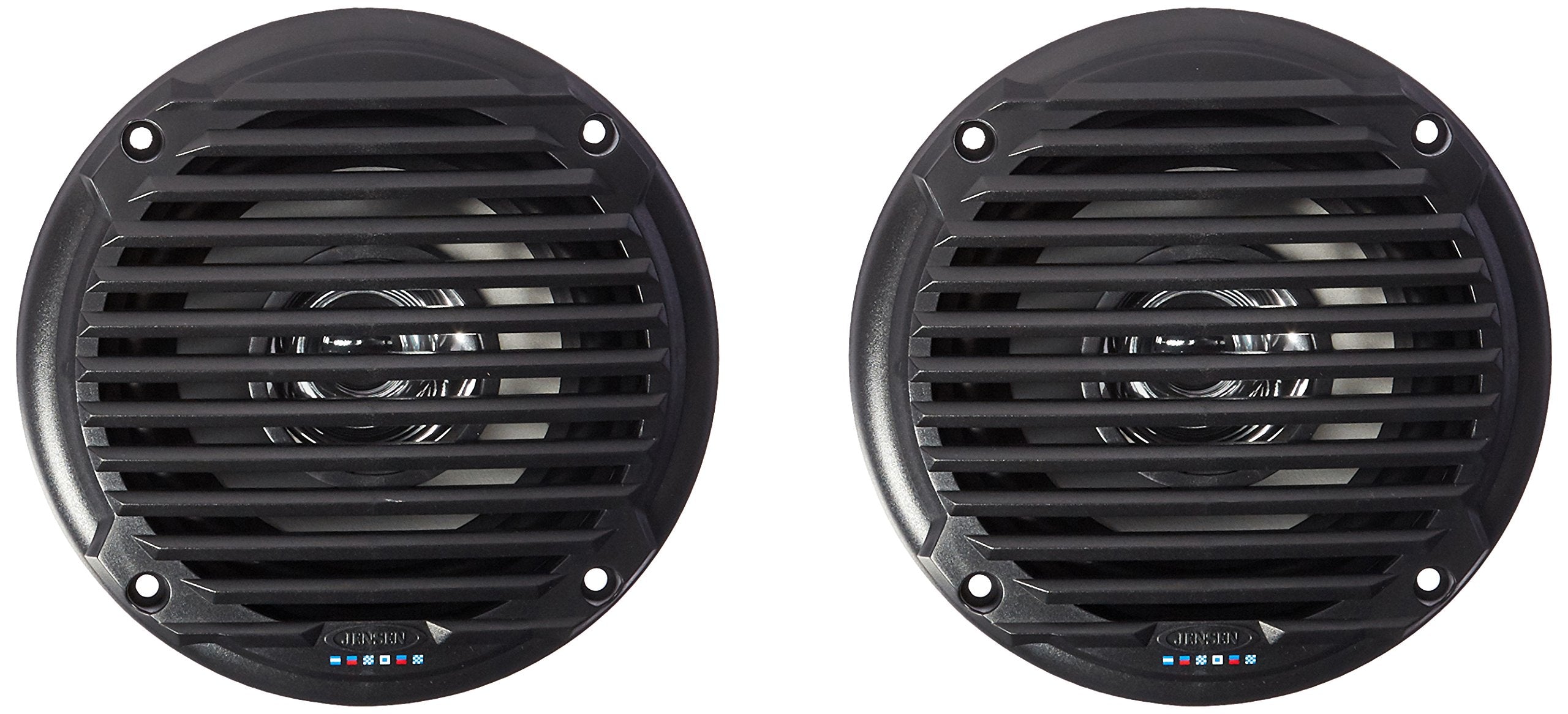 Jensen MS5006BR outdoor waterproof speakers viewed from the front for outdoor use