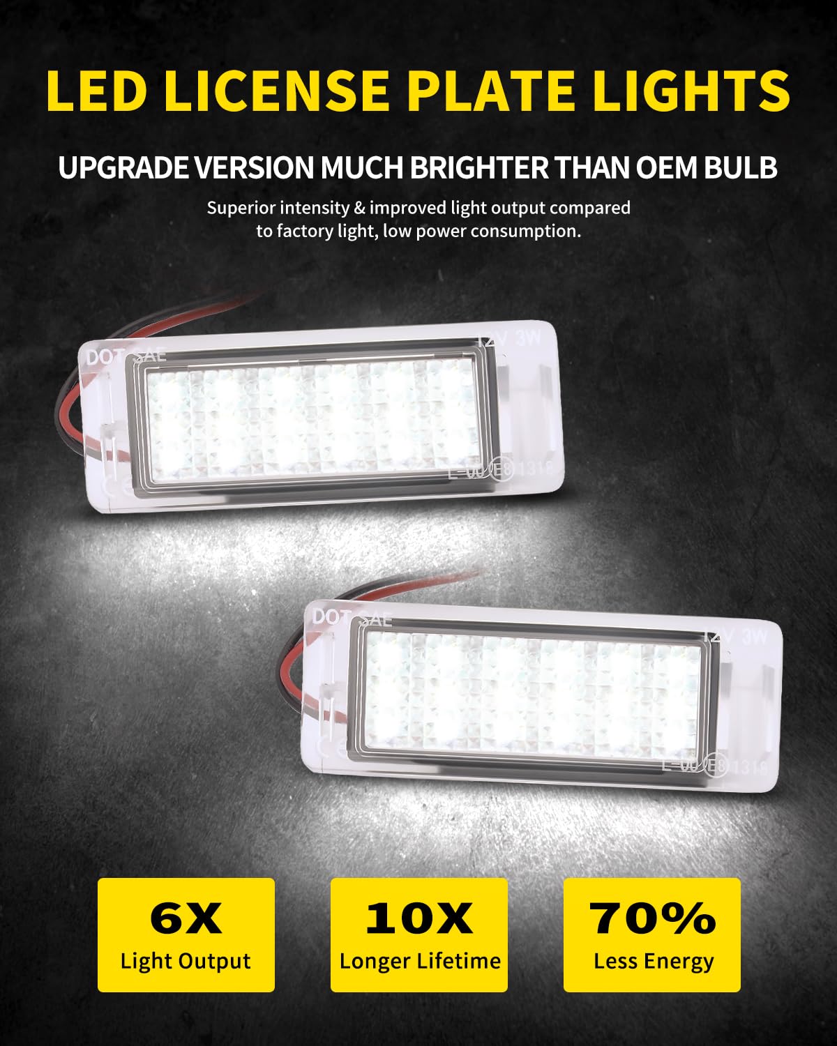 Asgohme with 18-SMD LED chips delivers bright, even white light for rear plates.
