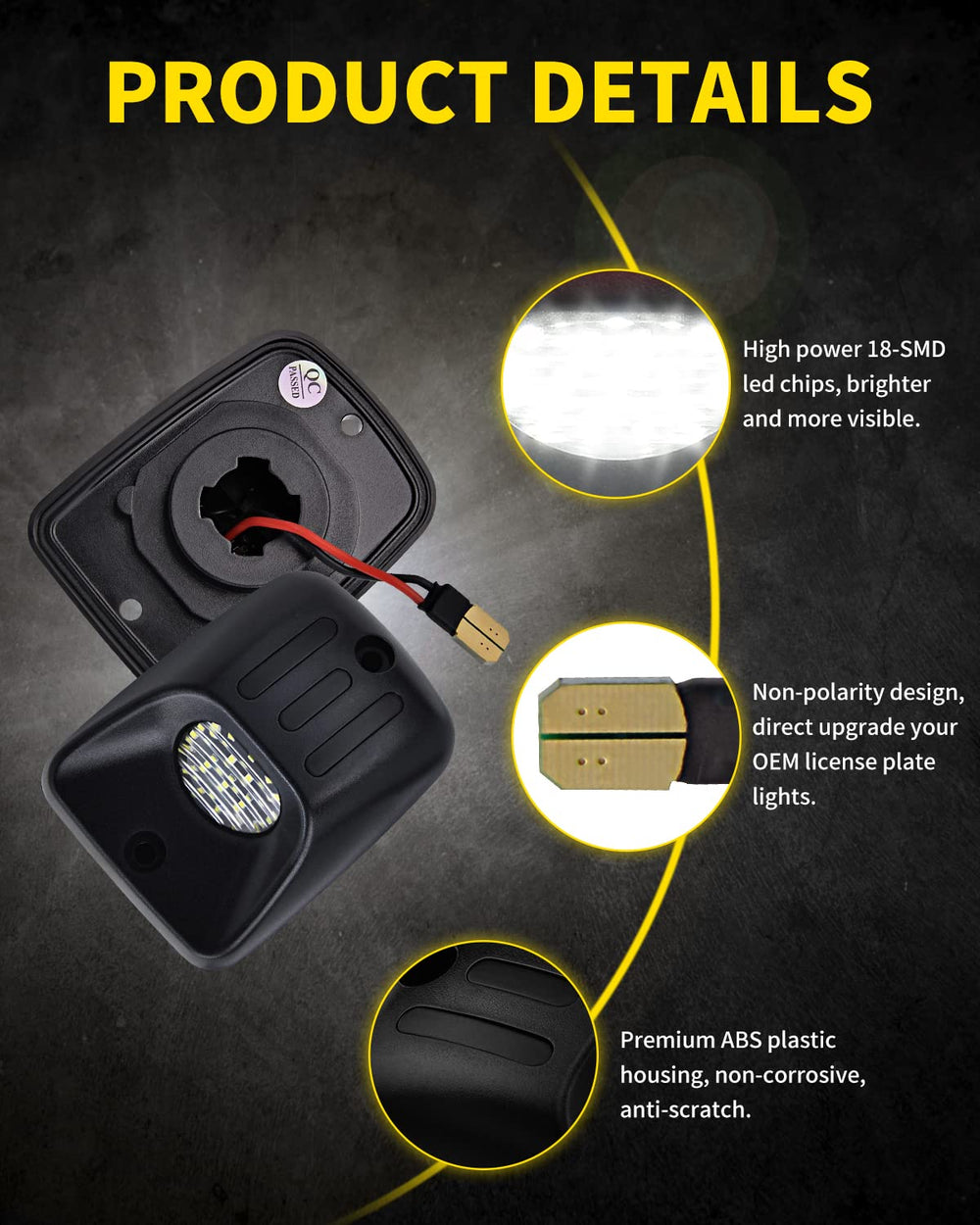 Asgohme bright white license plate light uses 18-SMD LEDs for clear plate illumination.