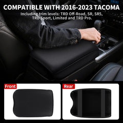 Asgohme center console cushion installed on Tacoma demonstrates secure placement.