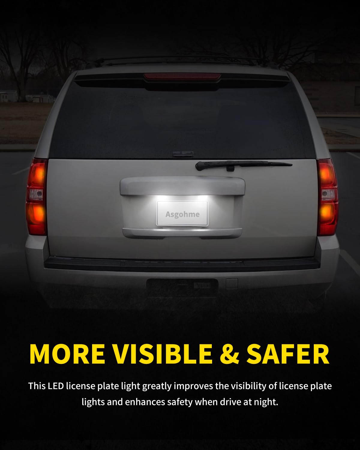 Asgohme 18-SMD LED chips deliver crisp bright white light for night driving.