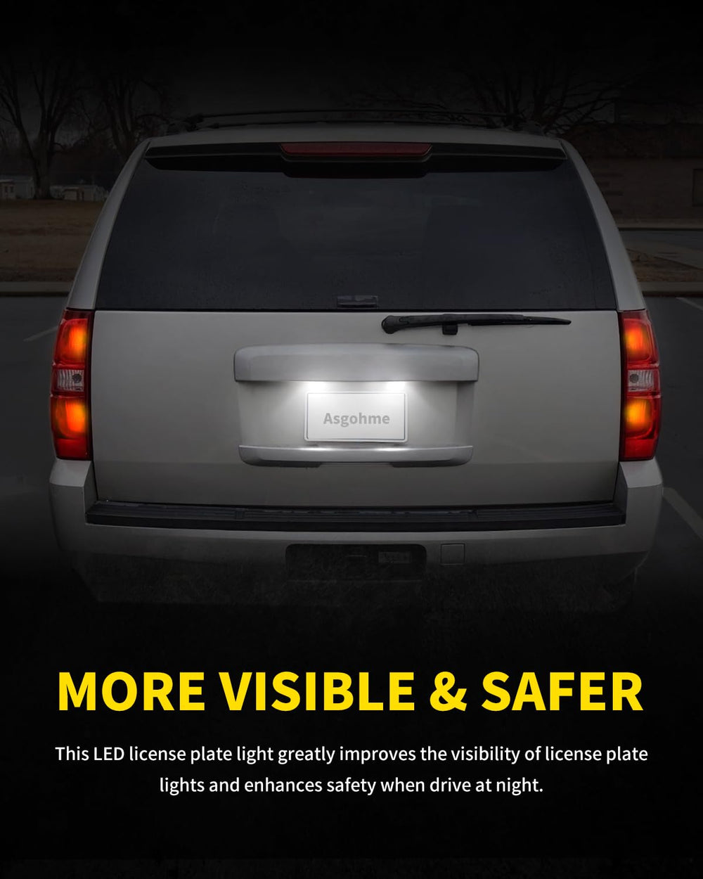 Asgohme 18-SMD LED chips deliver crisp bright white light for night driving.
