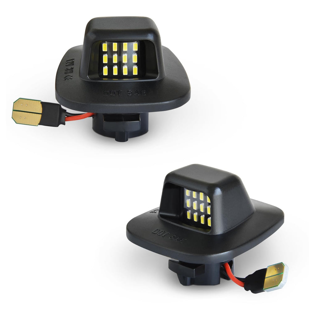 Asgohme LED license plate lights – close-up of the pair delivering bright rear illumination.