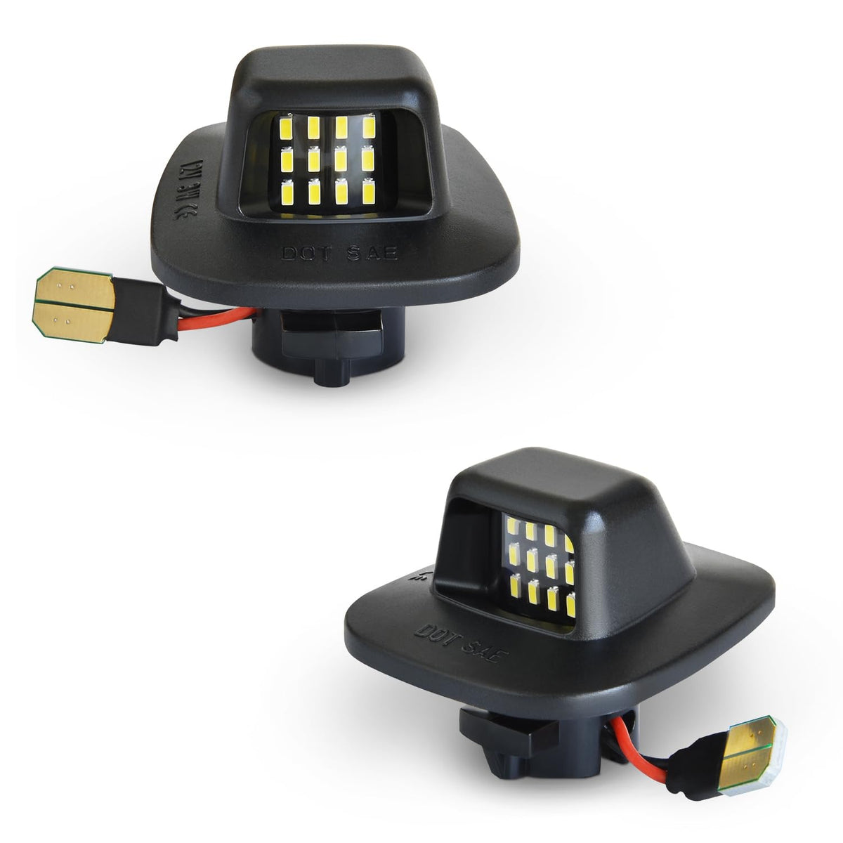 Asgohme LED license plate lights – close-up of the pair delivering bright rear illumination.
