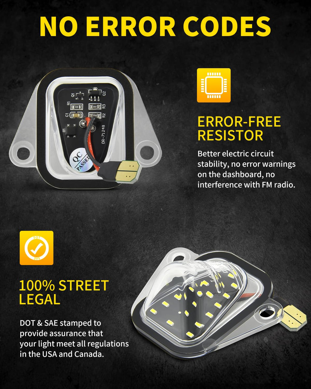 Asgohme ABS housing license plate light with durable construction and scratch resistance.