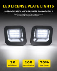 Asgohme license plate light pair shown with plug-and-play installation.