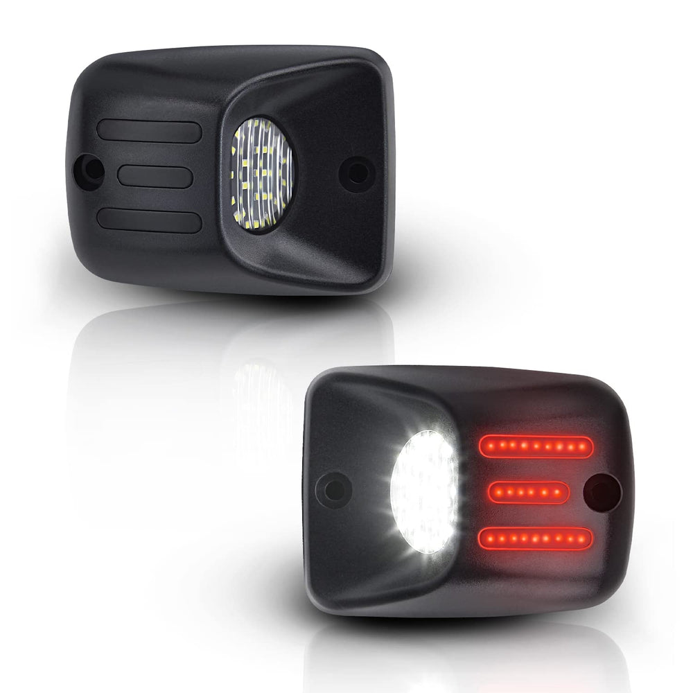 Asgohme white LED license plate lights with red OLED neon tube for nighttime visibility.