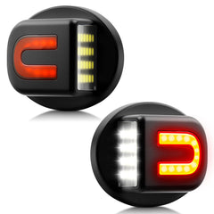 Asgohme white LED license plate lights with red U-shaped strip on Ford F-Series at night for improved visibility