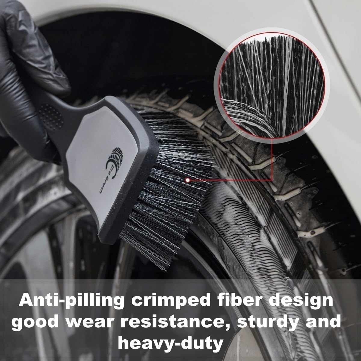 AsherRybrolon stiff-bristle tire brush tackles mud and grime effectively