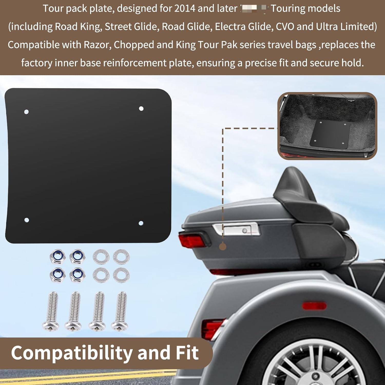 AshKiz Tour Pack Plate black coating protects against scratches and weather.