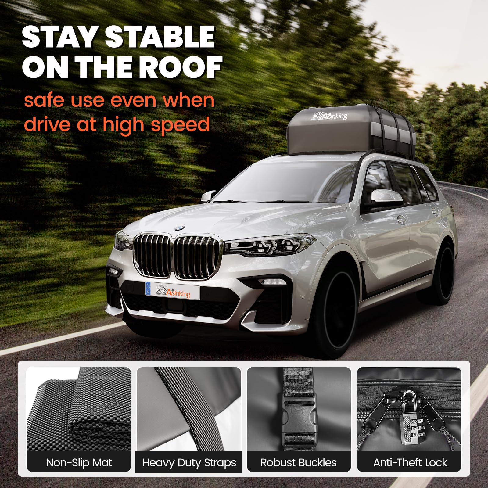Asinking cargo bag includes protective rubber mat to guard car roof