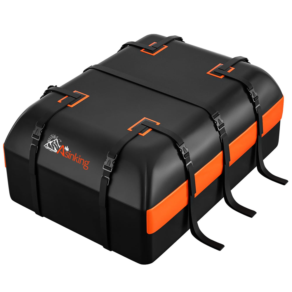 Asinking roof-top carrier bag with 15 cu ft capacity for family road trips