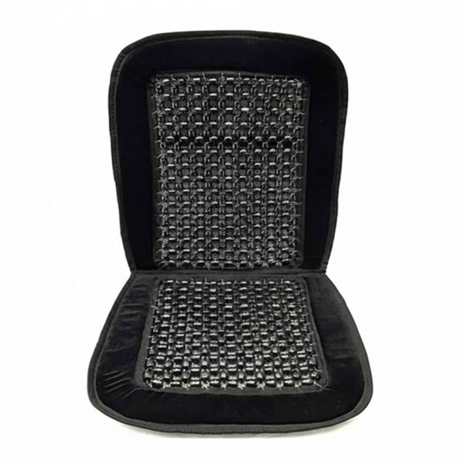 ASLEY natural wood beads seat cover with plush trim enhances airflow for cooler rides.