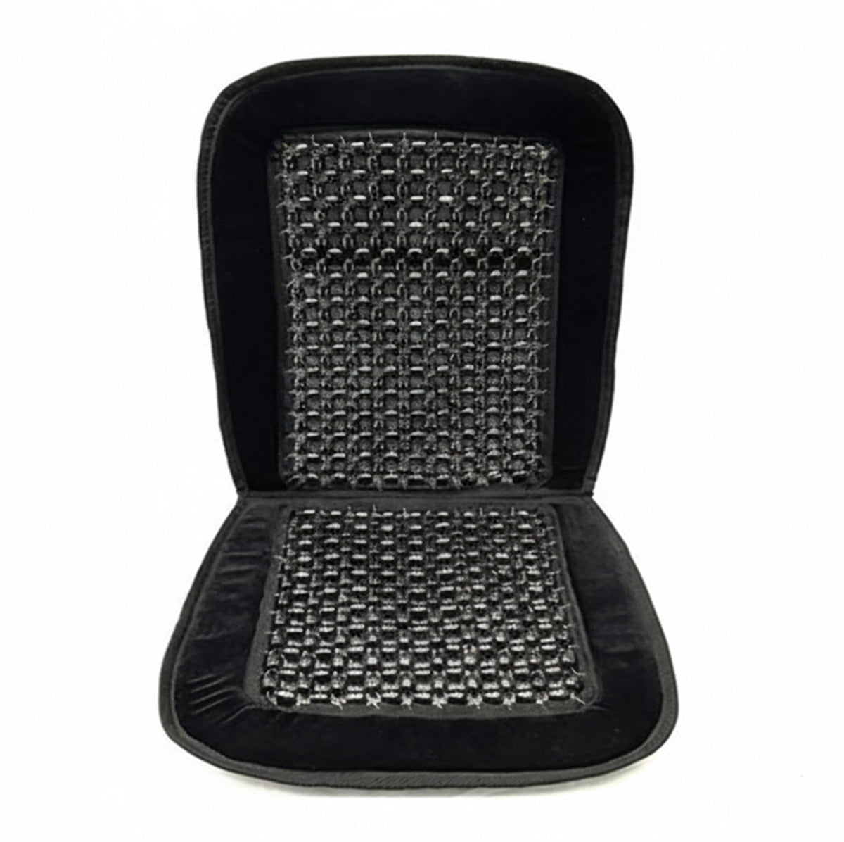ASLEY natural wood beads seat cover with plush trim enhances airflow for cooler rides.