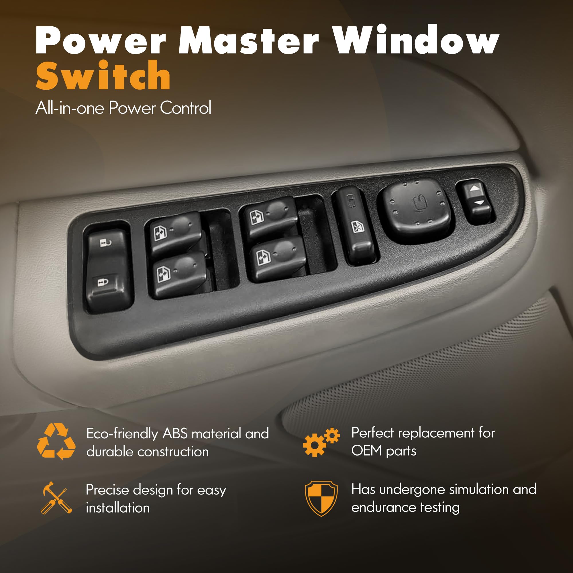 ASOPARTS driver-side power window switch assembly for seamless replacement.