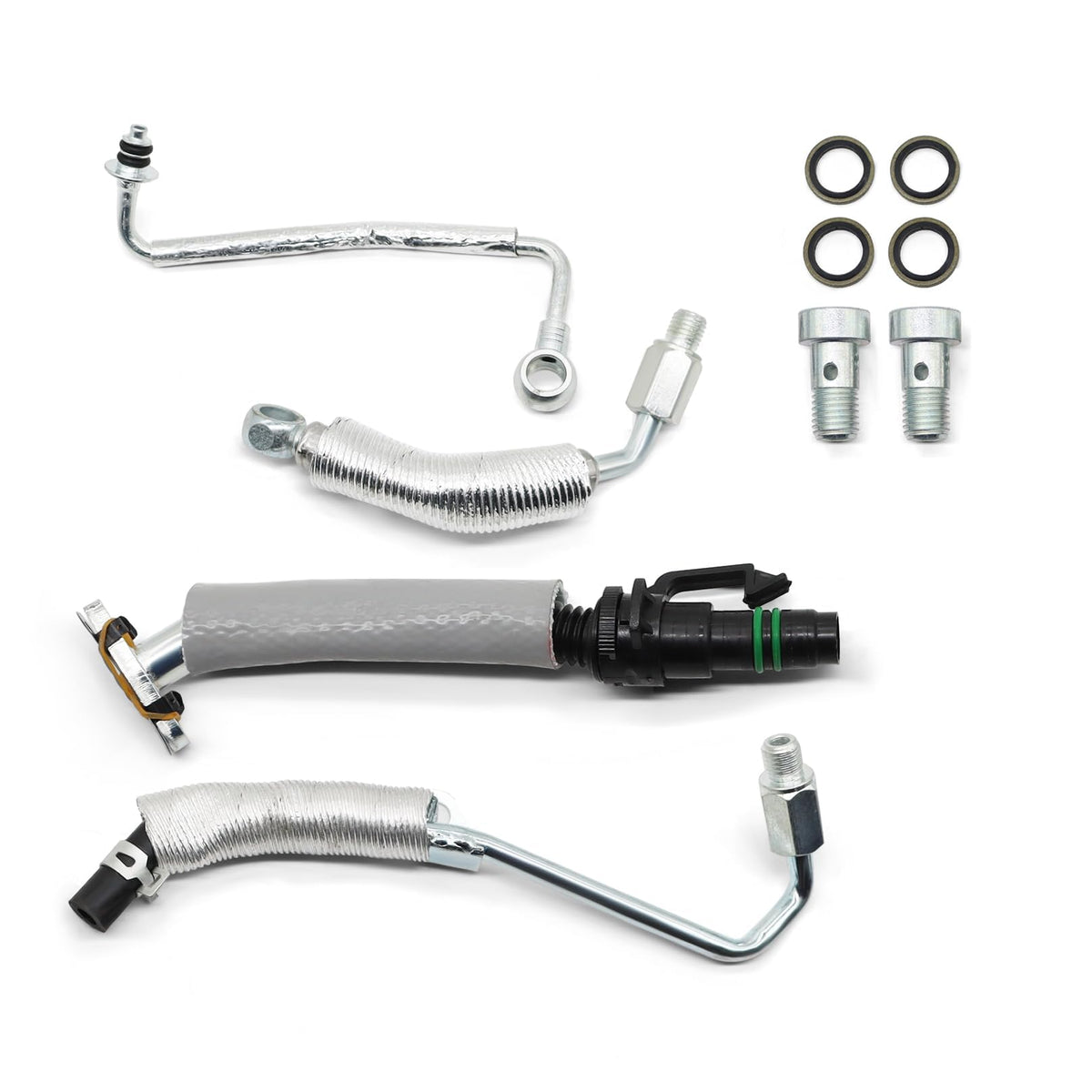 Aspaton turbo oil return line assembly showing secure routing to prevent leaks