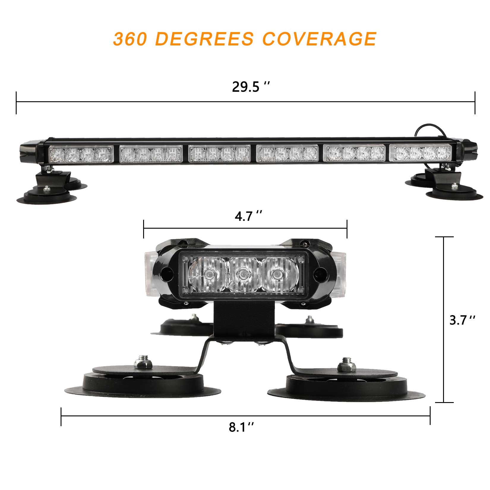 ASPL 29.5-inch strobe on side with magnets for rooftop mounting