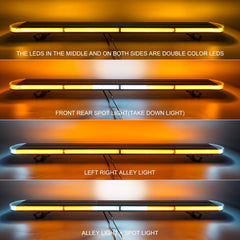 ASPL 48in LED roof mount amber bar side view, 360-degree coverage on the vehicle