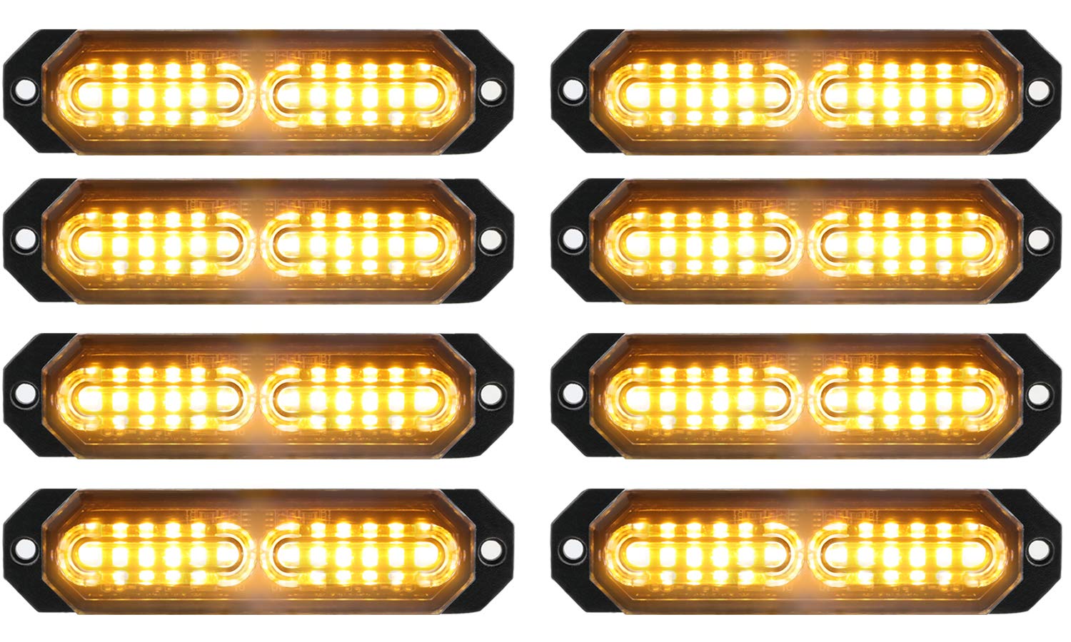 ASPL 8Pcs Sync Ultra Slim 12-LED strobe lights mounted on grille for daytime visibility.