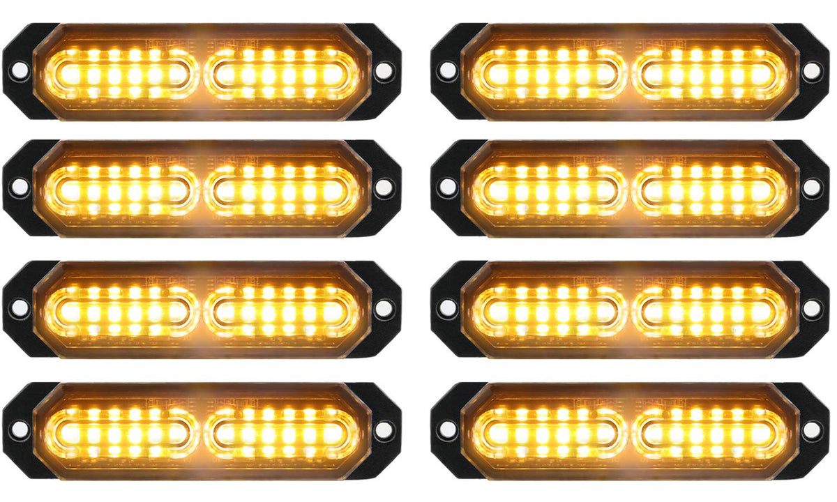 ASPL 8Pcs Sync Ultra Slim 12-LED strobe lights mounted on grille for daytime visibility.