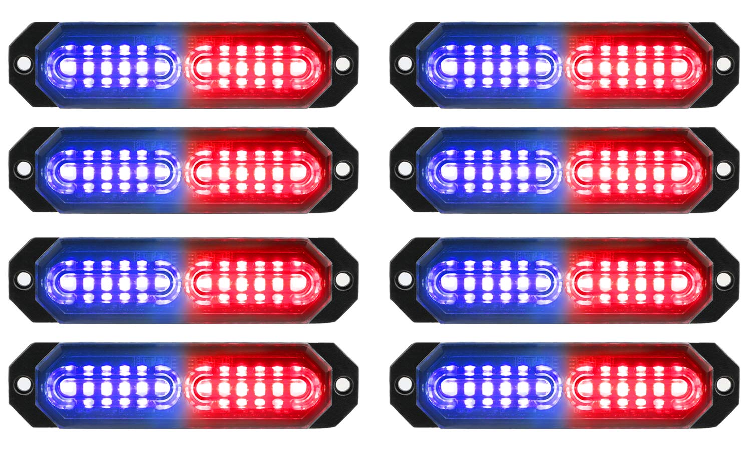 ASPL 8Pcs sync ultra-slim 12-LED strobe light, front view offers high daytime visibility