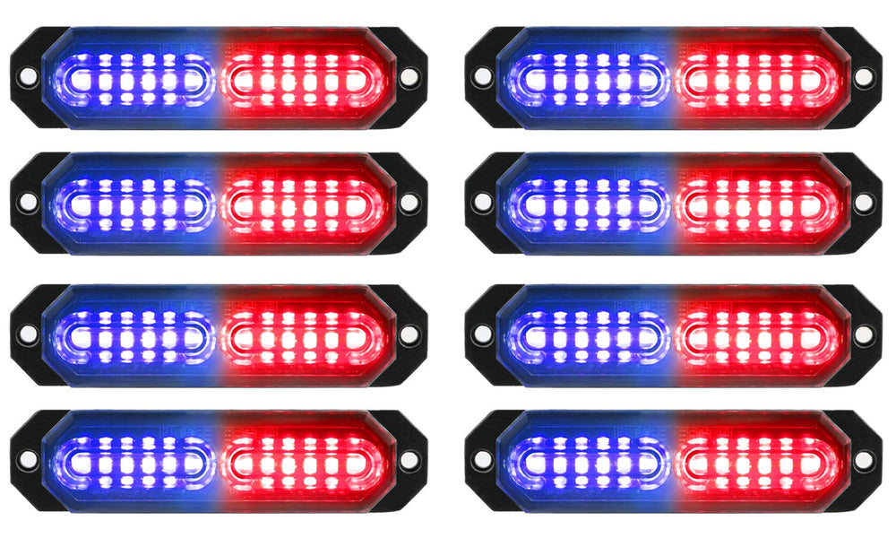 ASPL 8Pcs sync ultra-slim 12-LED strobe light, front view offers high daytime visibility