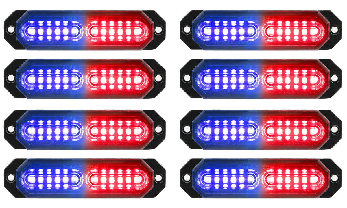 ASPL 8Pcs sync ultra-slim 12-LED strobe light, front view offers high daytime visibility