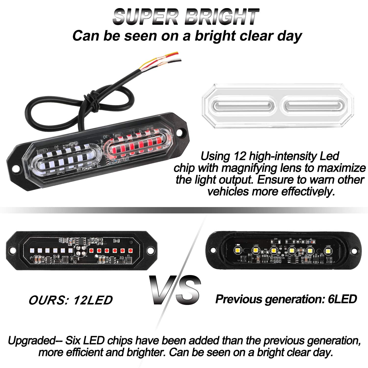 ASPL 8Pcs strobe light, side profile shows slim grille-mount design for easy installation