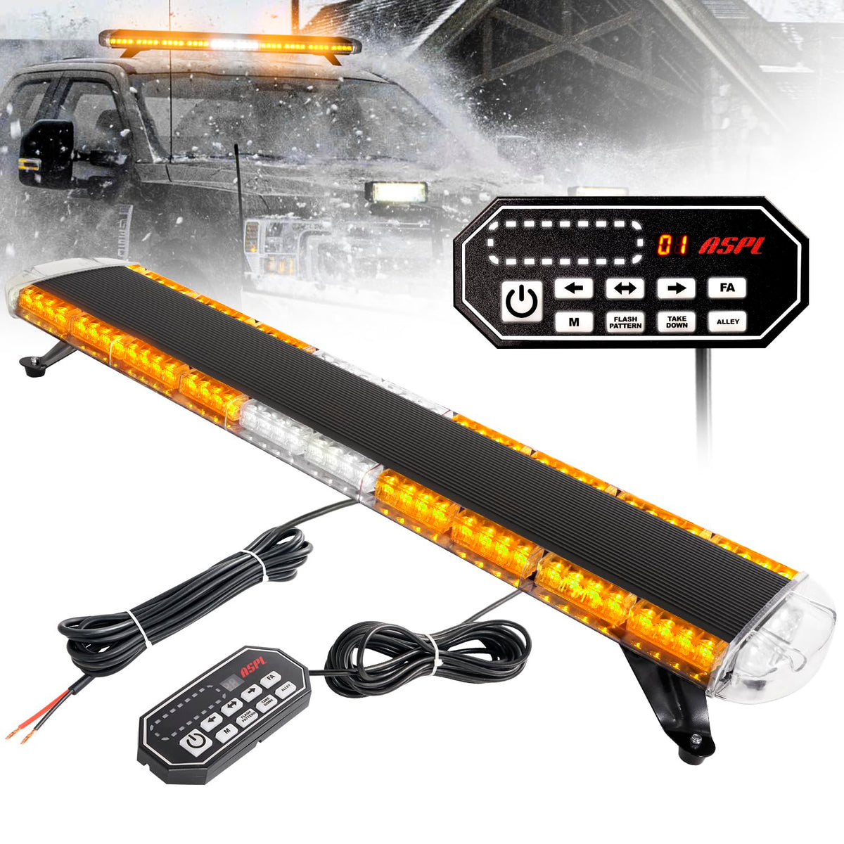 ASPL amber rooftop strobe bar on a vehicle improves daytime and nighttime visibility.