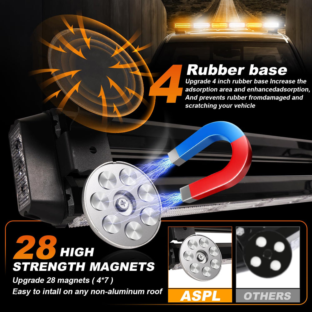 ASPL amber-white emergency strobe light bar visible in daylight for safety at work sites